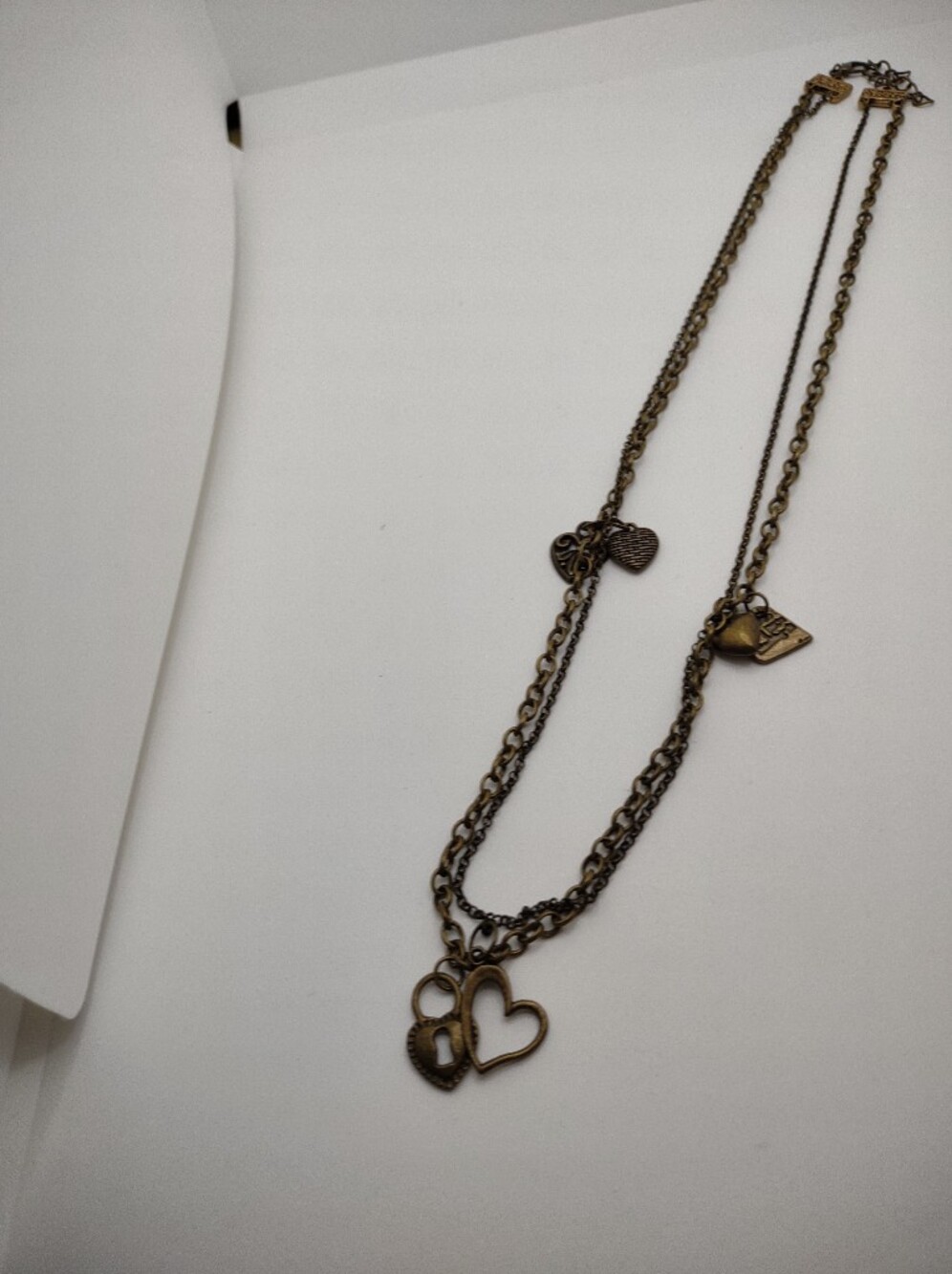 Antique Brass Layered Heart Pendant Necklace - Women Jewelry